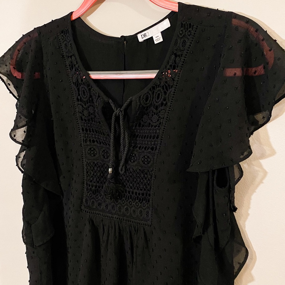 Frilly Sleeve Crochet Front Top